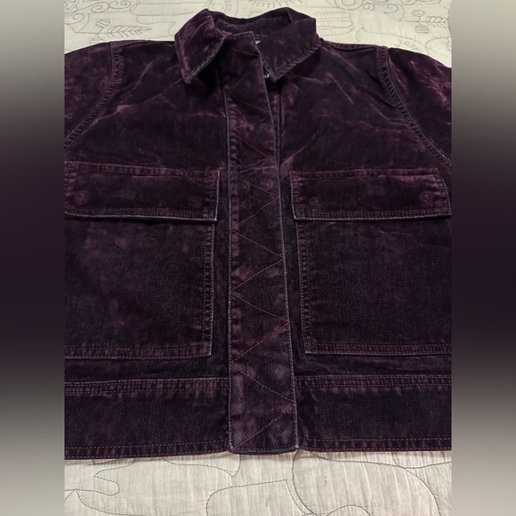 NWT We The Free Suzy Flocked Denim Jacket XS Wine - Picture 7 of 11